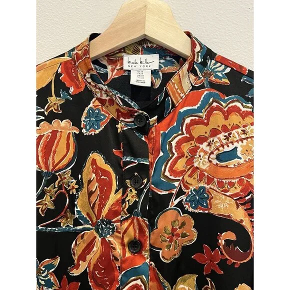 Nicole Miller Women’s Dress Size 8 Floral paisley Button 3/4 Sleeve - Picture 8 of 12